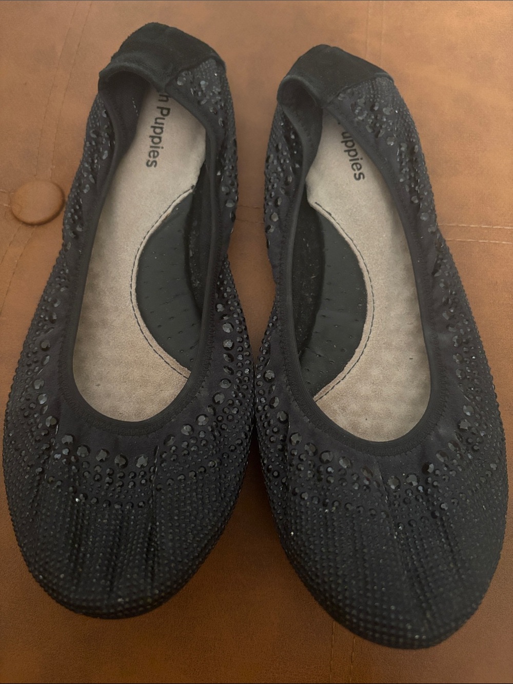 Hush Puppies Black Embellished Stretch Ballet Flats size 9